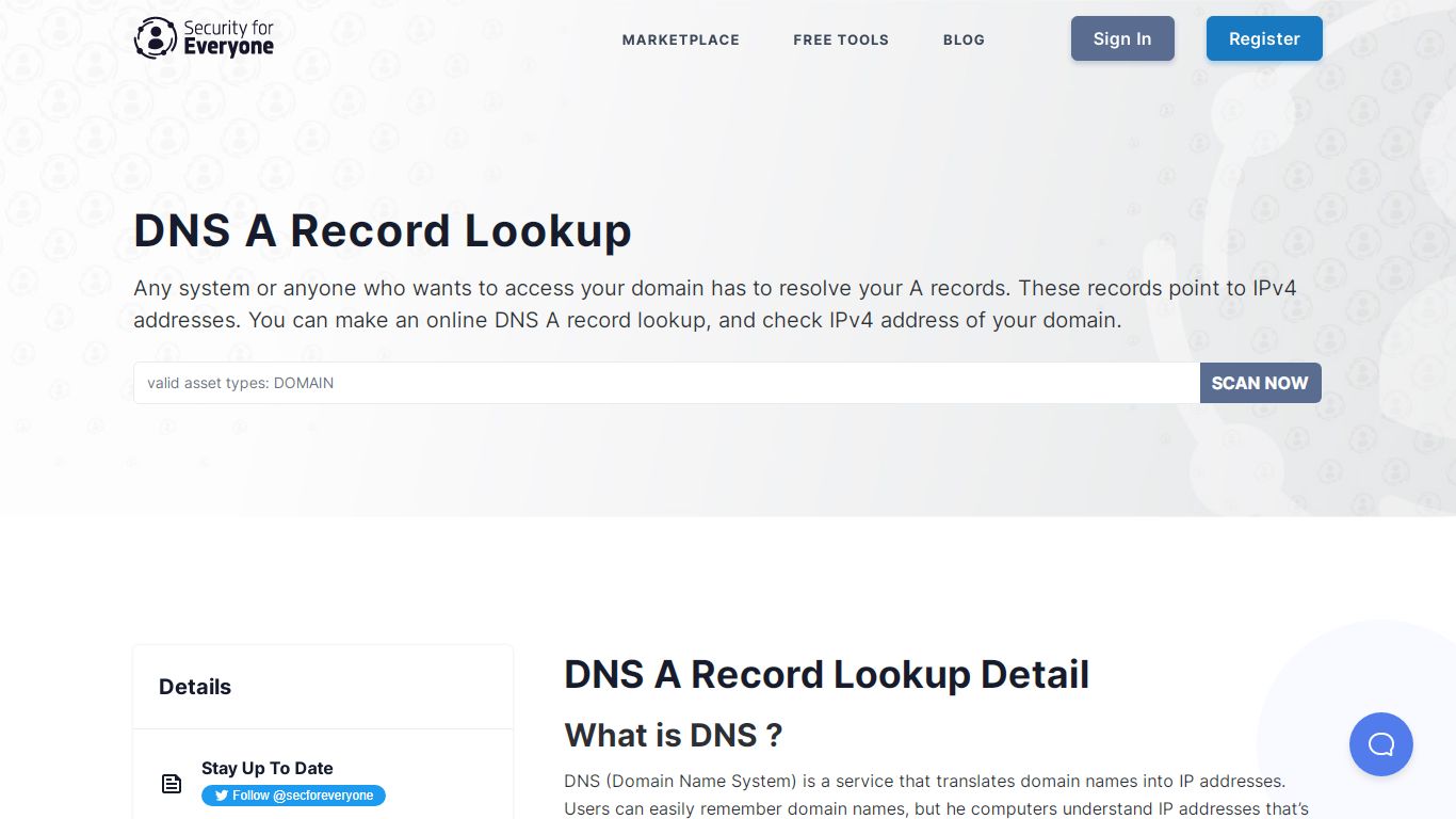 DNS A Record Lookup Tool - SecurityForEveryone.com